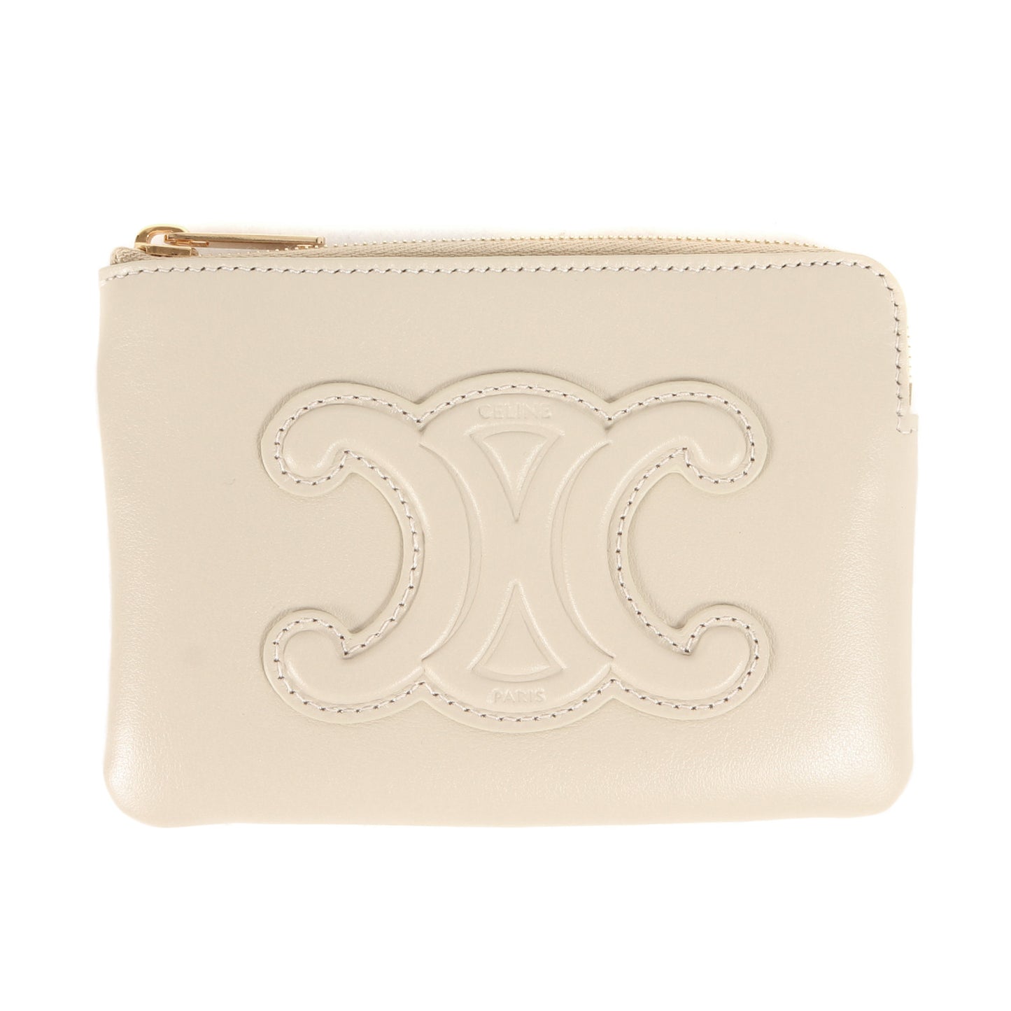 キーリング付き トリオンフ レザー コインケース (COIN AND CARD POUCH CUIR TRIOMPHE IN SMOOTH CALFSKIN TAN) / ポーチ カード