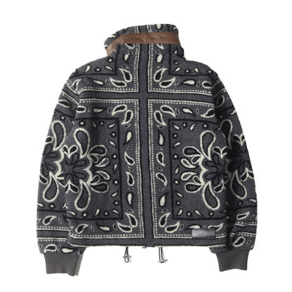 21AW ラムレザー 切替 ペイズリー ボアフリース ダブルジップ ブルゾン (Printed Bandana Polar Fleece Jacket)