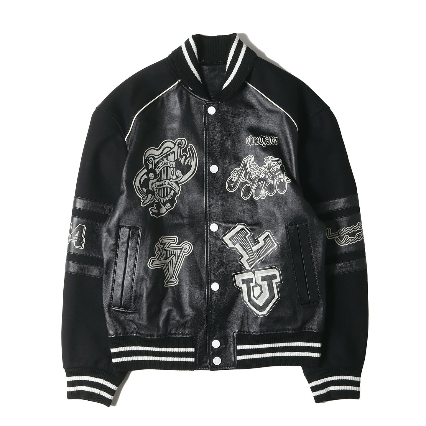 23SS ミュージカル LV シグネチャー ラムレザー メルトン コンビ バーシティ ブルゾン (1AAUYY) / スタジャン アウター ラグカジ ラグジュアリー ハイエンド カジュアル