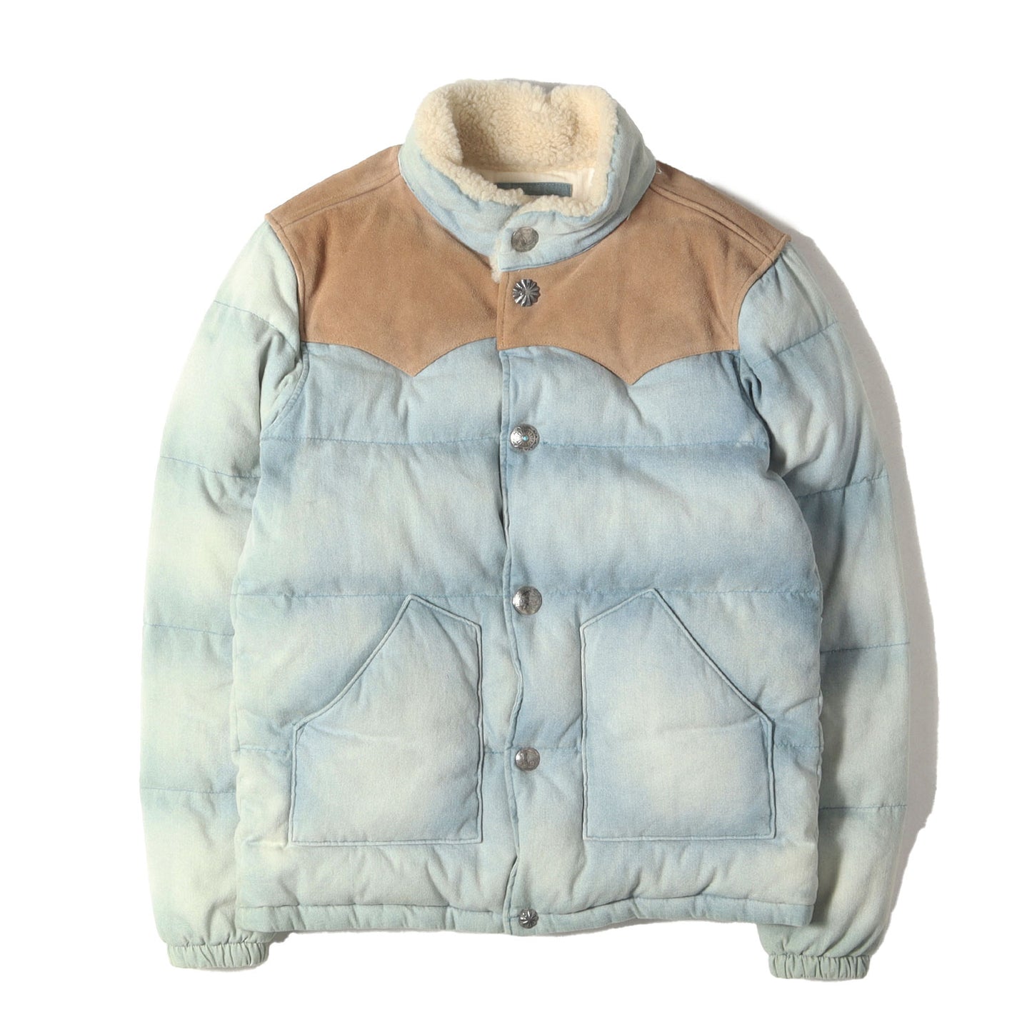 スウェードレザー ヨーク ムートン スタンドカラー デニム ダウンジャケット