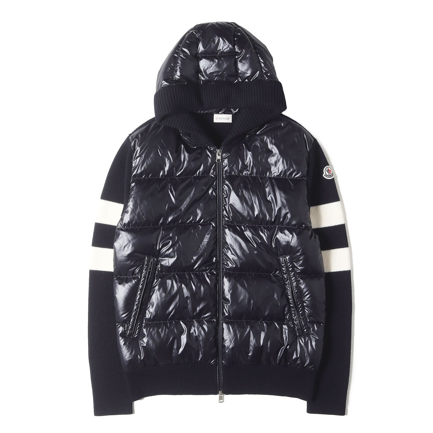 23AW ワイドボーダー ニット コンビ ダブルジップ フーデッド ダウンジャケット (CARDIGAN TRICOT I20919B00017 M1131)