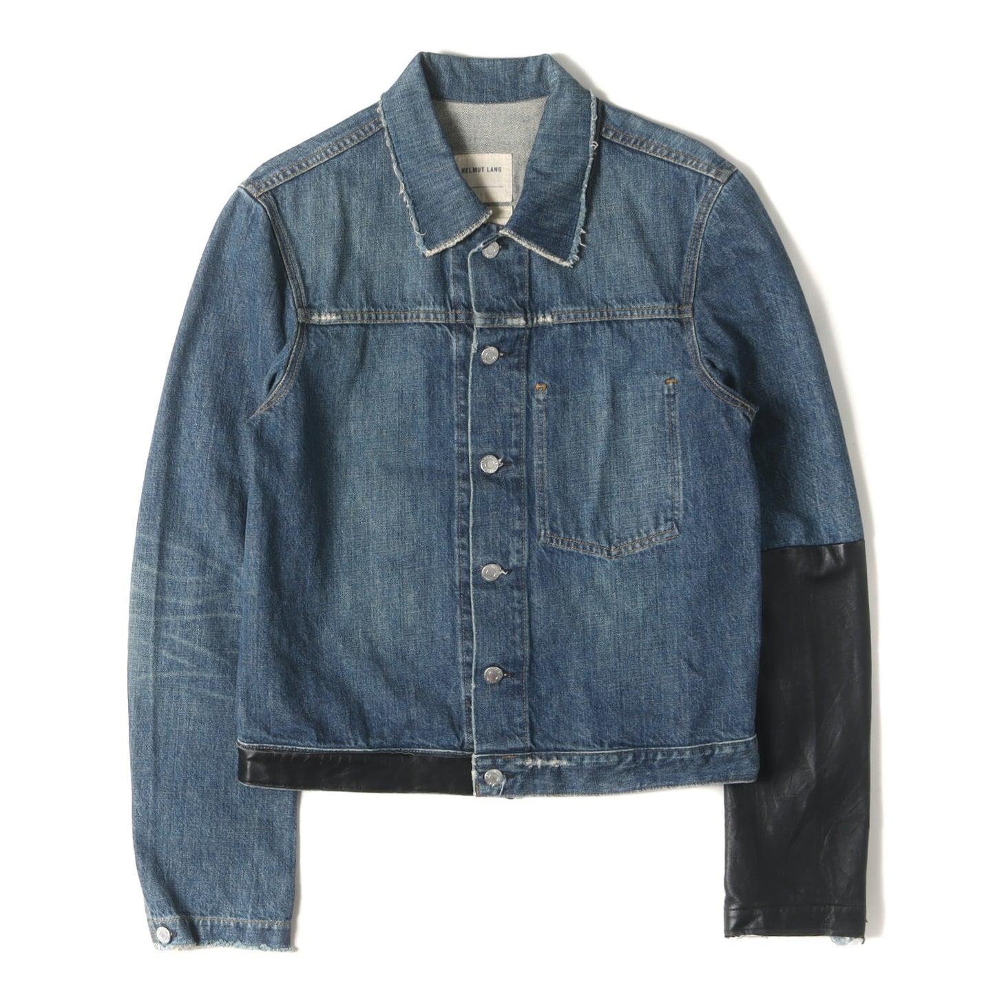 03SS レザー 切替 ヴィンテージ加工 デニム トラッカー ジャケット / VINTAGE DENIM SLIM 1 POCKET