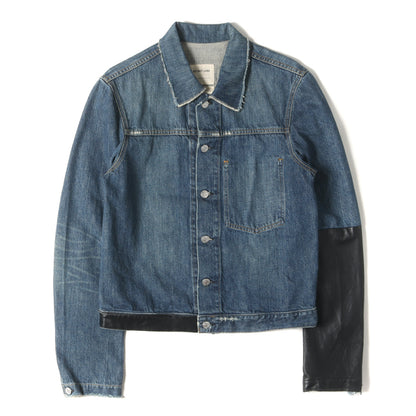 03SS レザー 切替 ヴィンテージ加工 デニム トラッカー ジャケット / VINTAGE DENIM SLIM 1 POCKET