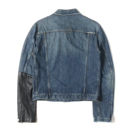 03SS レザー 切替 ヴィンテージ加工 デニム トラッカー ジャケット / VINTAGE DENIM SLIM 1 POCKET