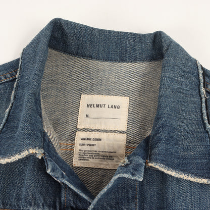 03SS レザー 切替 ヴィンテージ加工 デニム トラッカー ジャケット / VINTAGE DENIM SLIM 1 POCKET