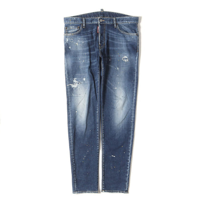 23SS ペイント加工 スリム ストレート デニム パンツ (Regular Jean S74LB1517 D30005) / ボタンフライ