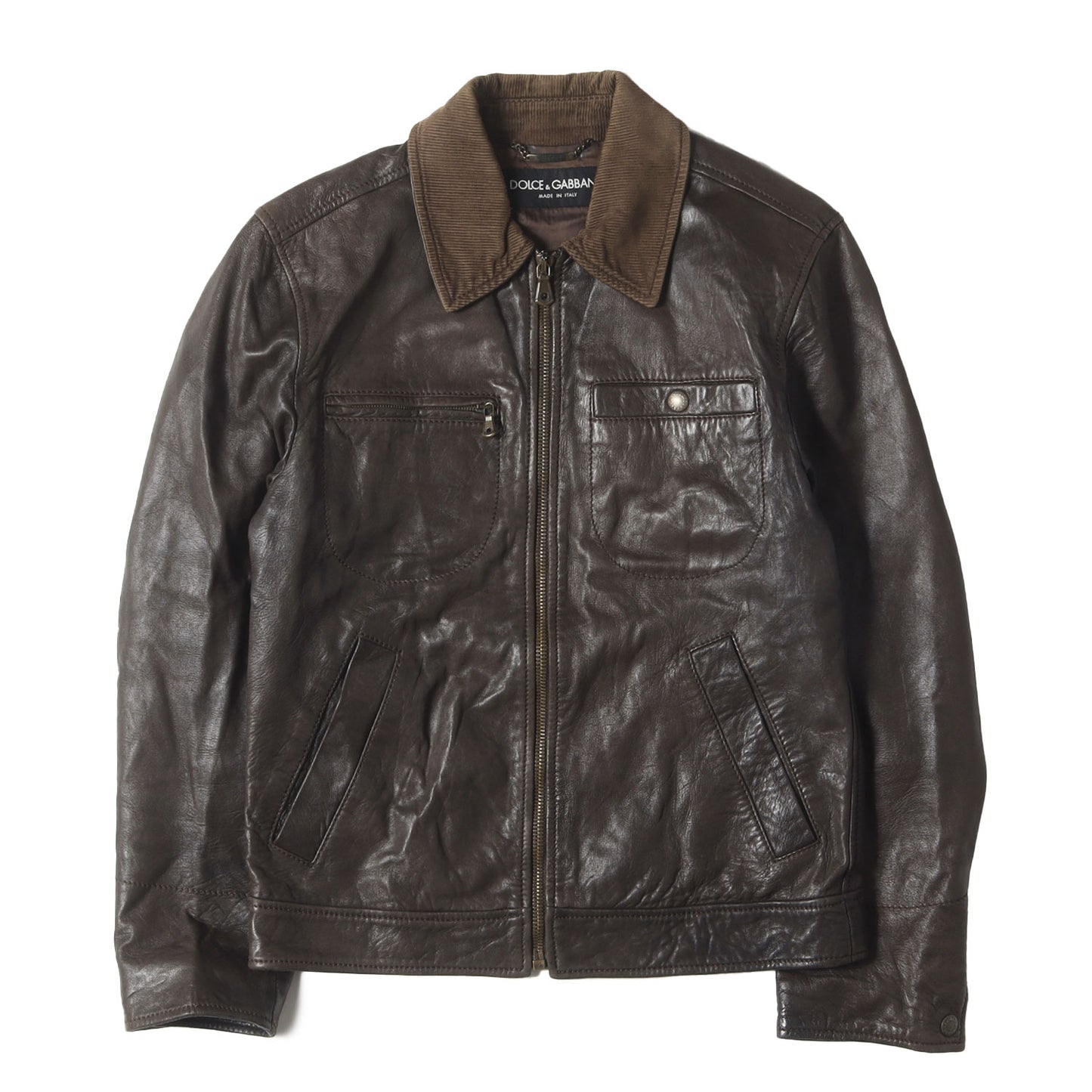 コーデュロイカラー ジップアップ ラムレザー ジャケット (G9242L G5T39) / MADE IN ITALY