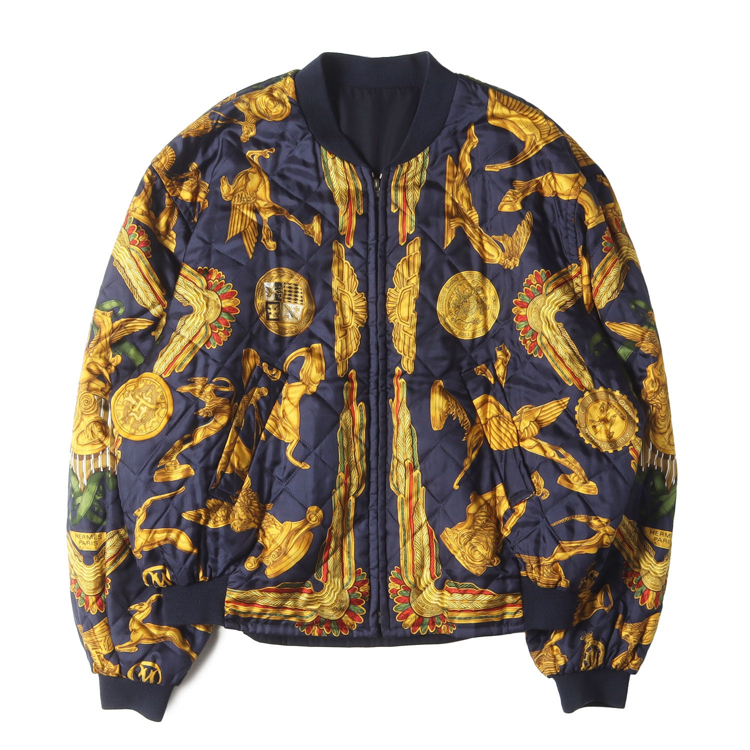 80s 90s HERMES エルメス ボンバージャケット シルク silk 希少 ビッグサイズ 80s -90s リバーシブル シルク ボンバー ジャケット