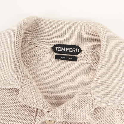オープンカラー ミドルゲージ シルク ニット ロングスリーブ ポロシャツ