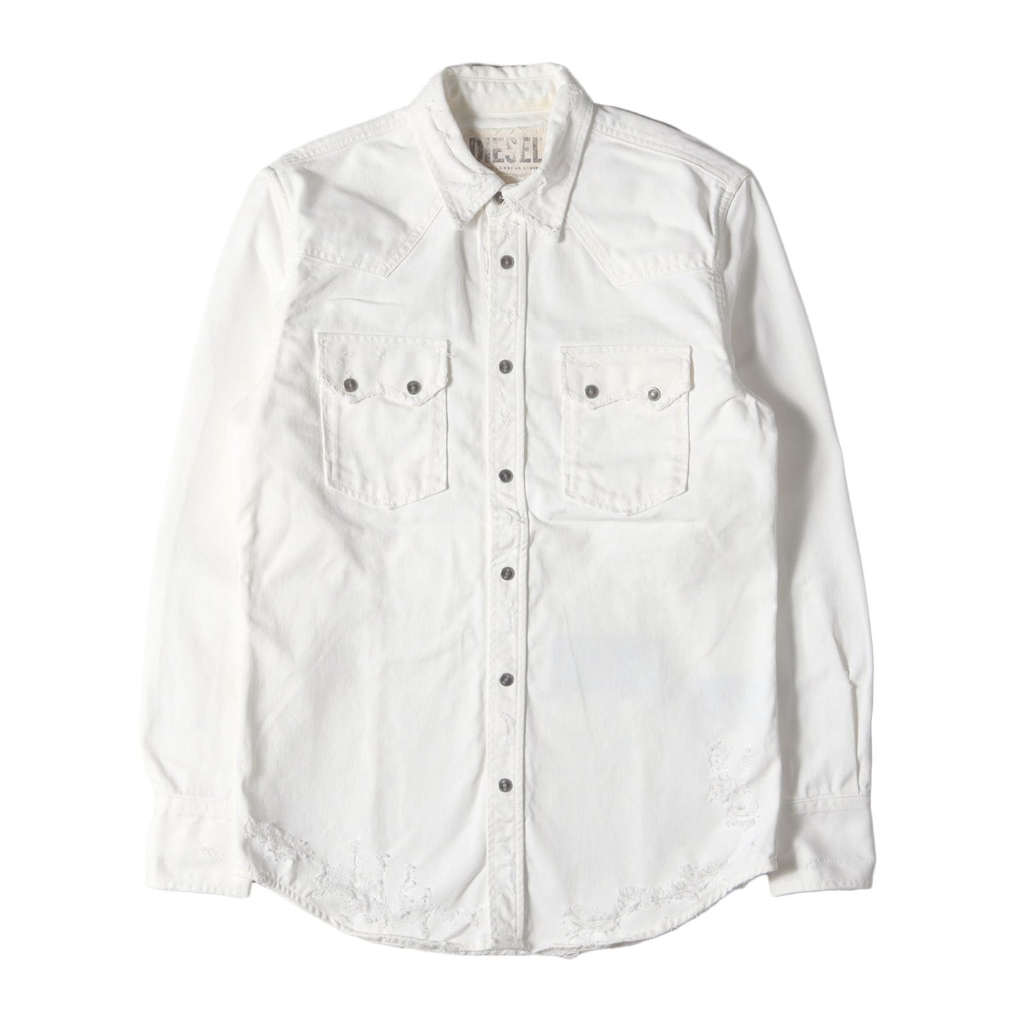 ダメージ加工 ウエストシェイプ ホワイトデニム ウエスタン シャツ