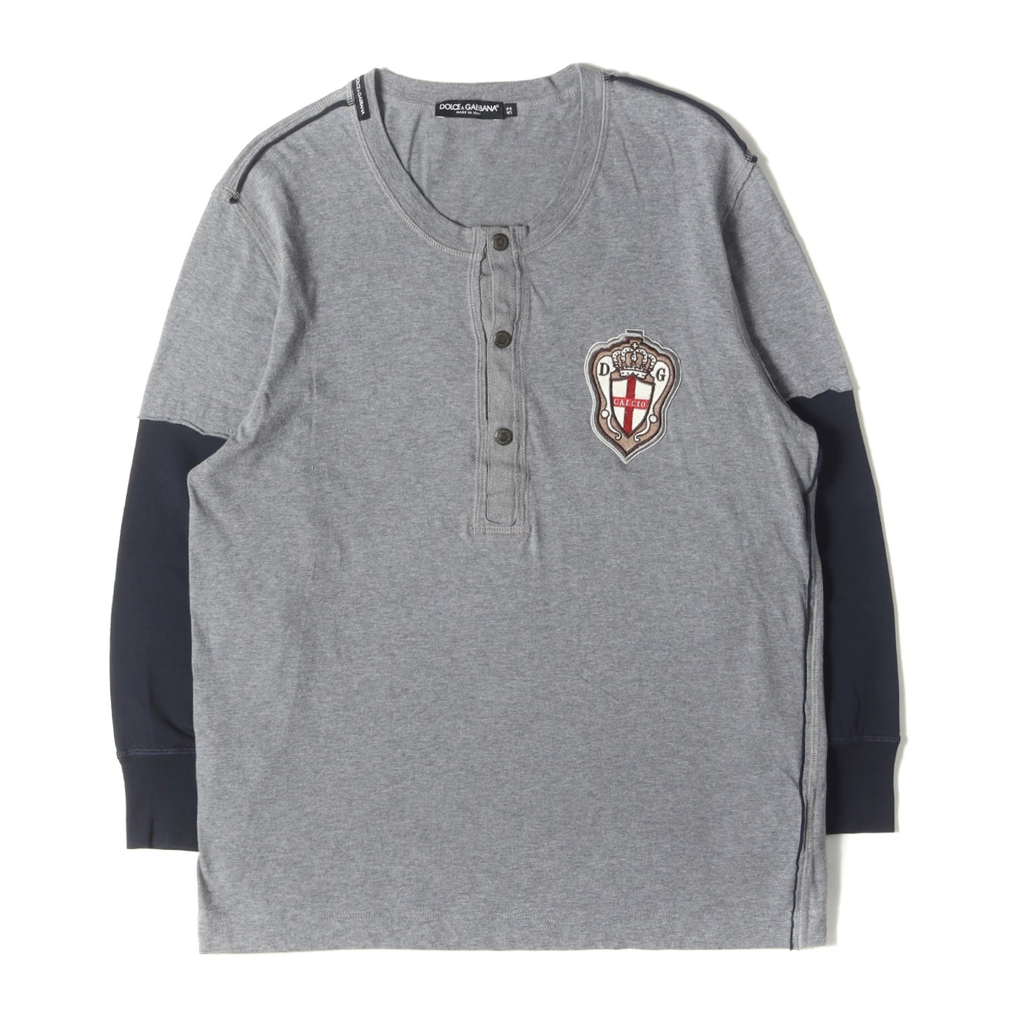 ワンポイント ワッペン 刺繍 ヘンリーネック クォータースリーブ カットソー (G8527G G7348)