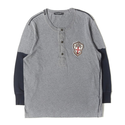 ワンポイント ワッペン 刺繍 ヘンリーネック クォータースリーブ カットソー (G8527G G7348)