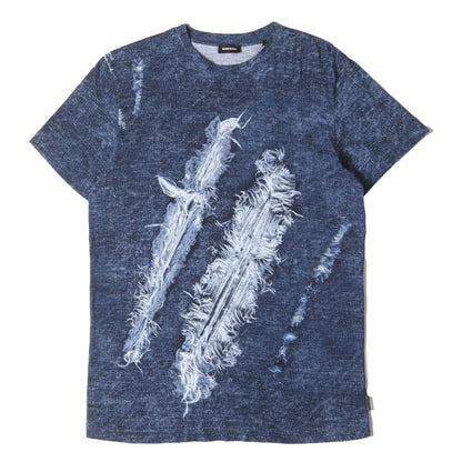 転写 クラッシュデニム スリム タイト Tシャツ
