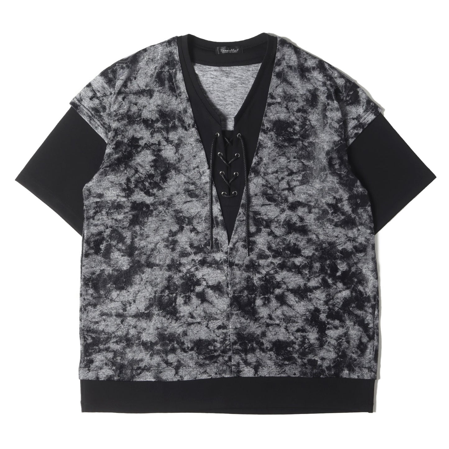 21SS 総柄 レイヤード ディープ Vネック Tシャツ (651-1178019)