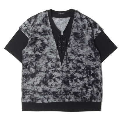 21SS 総柄 レイヤード ディープ Vネック Tシャツ (651-1178019)