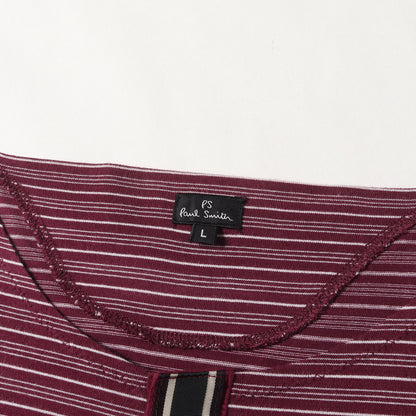 マルチボーダー フライフロント ストライプテープ ヘンリーネック ロングスリーブ Tシャツ (283501 282H) / PS MADE IN JAPAN