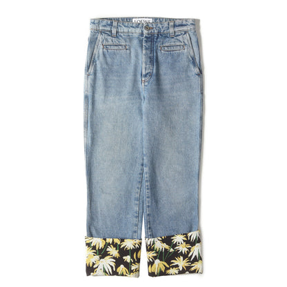 フラワー 折り返し デニム パンツ (Fisherman denim 1159-343-7675) / ボタンフライ