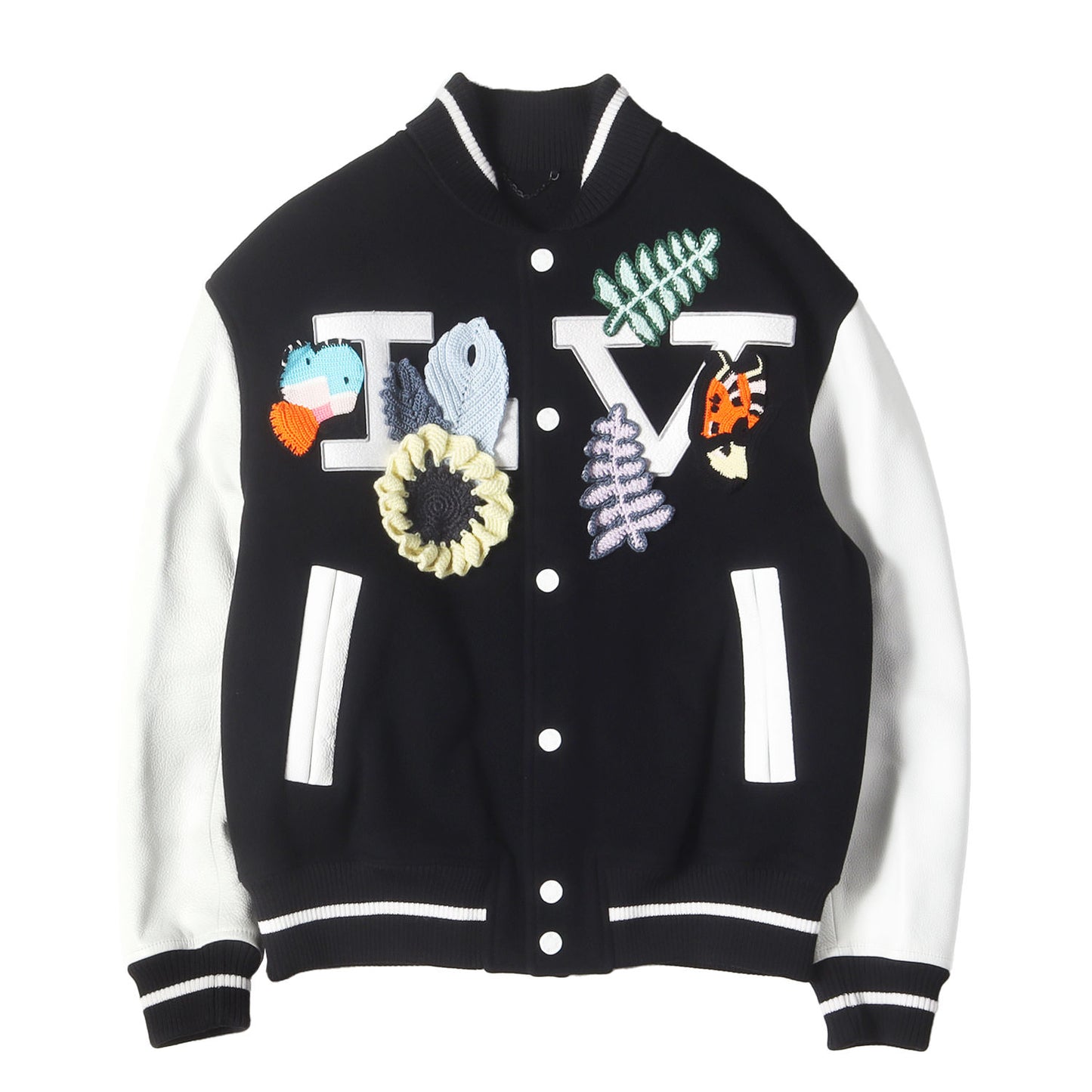 20SS レザースリーブ クロシェフラワー メルトン バーシティ ジャケット (HIL64EJNU)