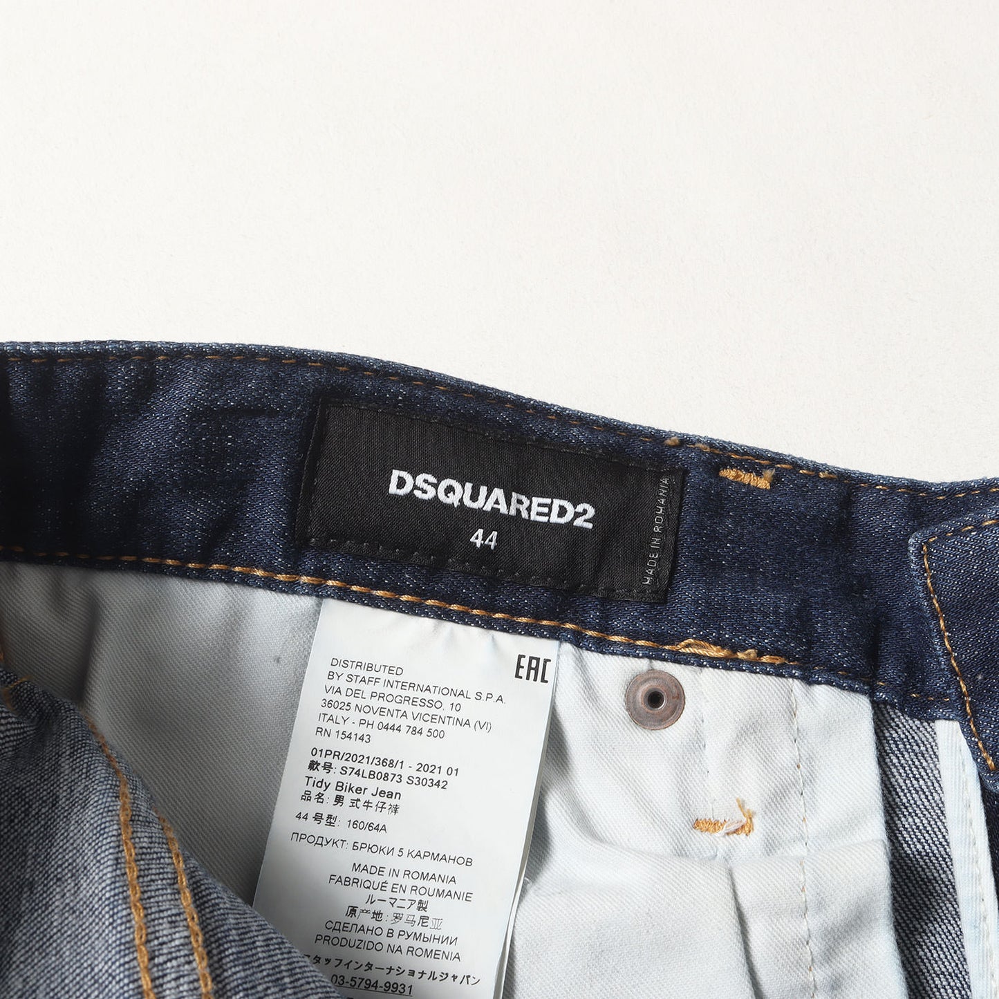 21AW ペンキ加工 スリム スキニー ストレッチ デニム パンツ (MEDIUM WASH 4 TIDY BIKER JEANS S74LB0873 S30342)