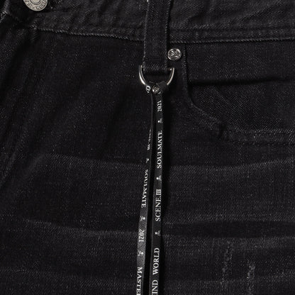 21AW ダメージ加工 スカルプリント デニムパンツ (JEANS WASH PRODUCT M21AW NZK405) / WORLD
