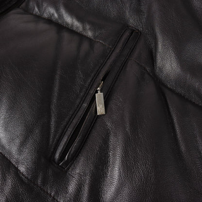 00s 茶タグ 取り外し可能フード ハイネック ラムレザー ダウンジャケット (BAZILLE)