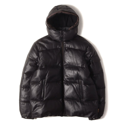 00s 茶タグ 取り外し可能フード ハイネック ラムレザー ダウンジャケット (BAZILLE)