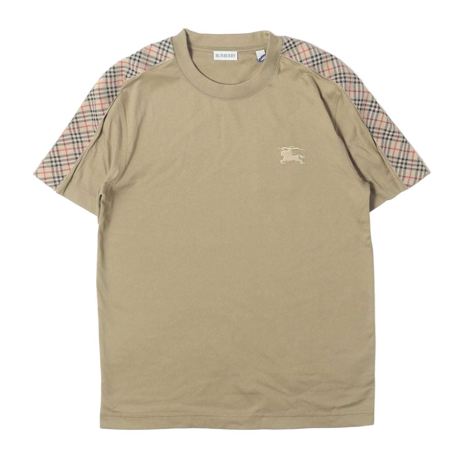 26SS 現行タグ ホースマーク刺繍 チェック切替スリーブ Tシャツ (Check Trim Cotton T-shirt)