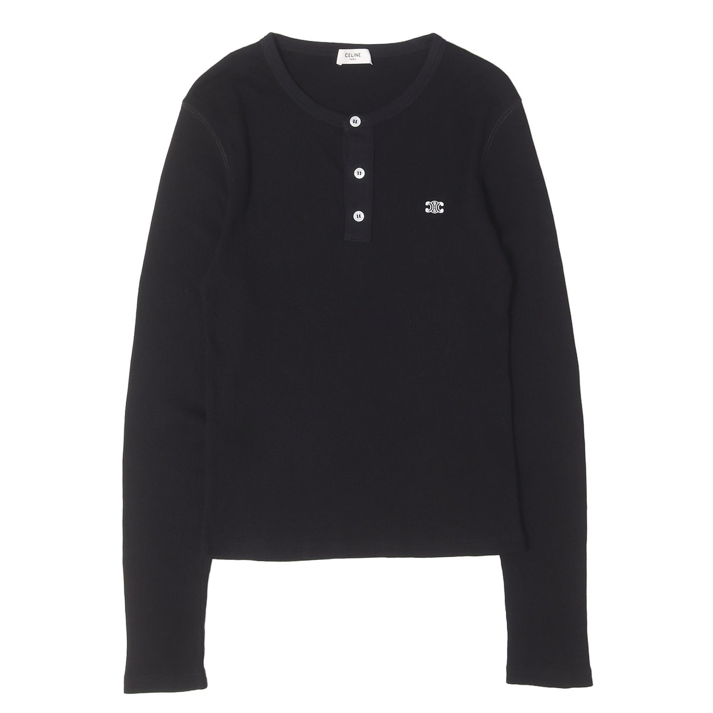 現行モデル ワンポイント トリオンフ刺繍 ヘンリーネック カットソー (long sleeved t-shirt IN RIBBED COTTON JERSEY)