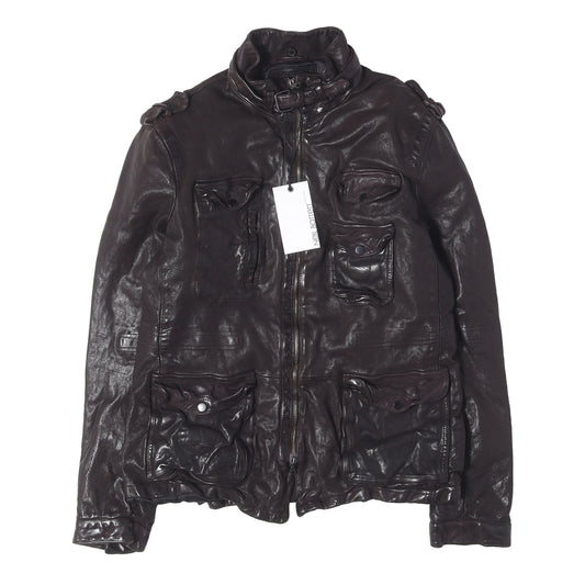 ウォッシュドリンクル加工 カーフレザー ジャケット (MULTI-POCKET LEATHER JACKET) / MADE IN ITALY