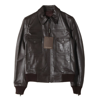 カーフレザー ニットリブ フルジップ ブルゾン