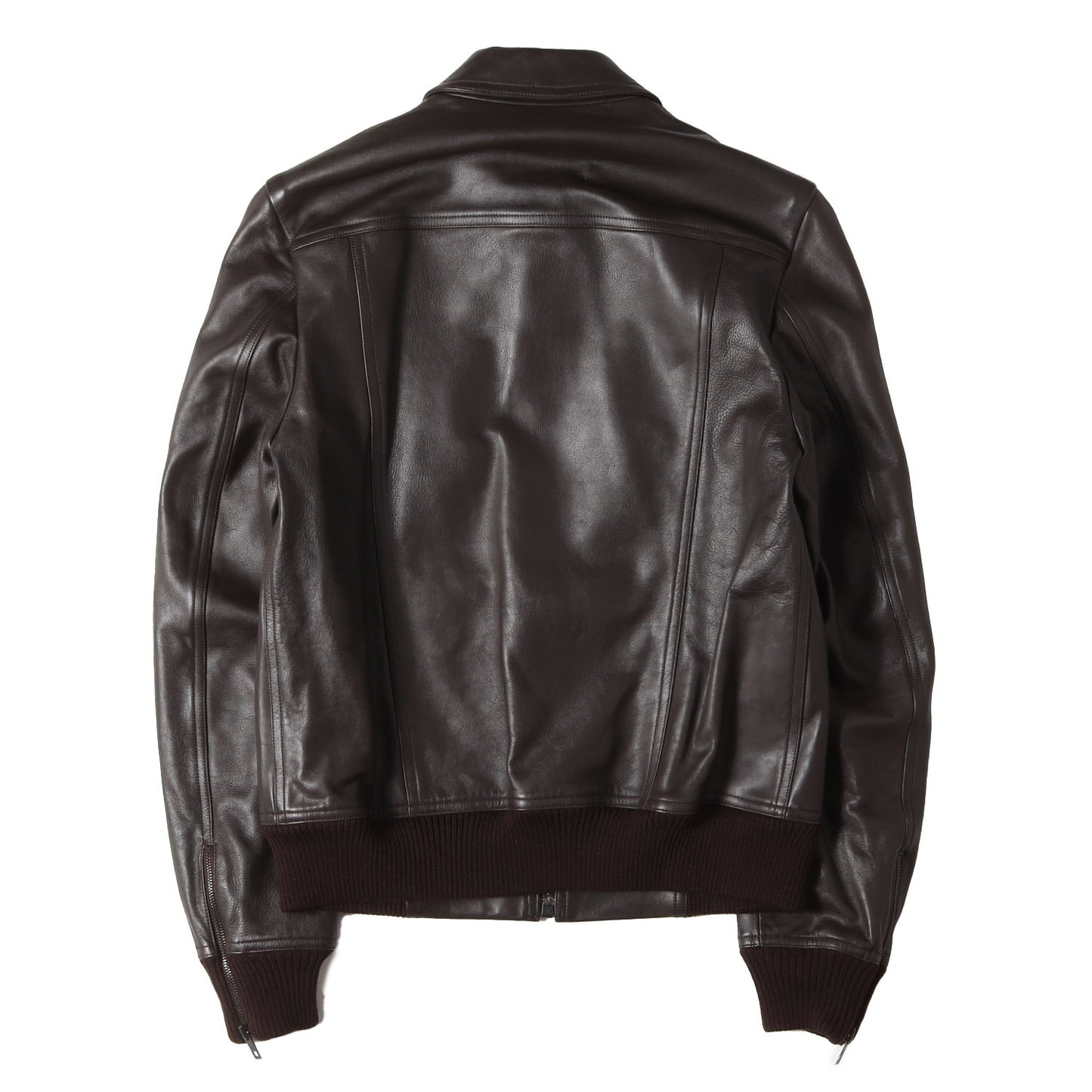 カーフレザー ニットリブ フルジップ ブルゾン