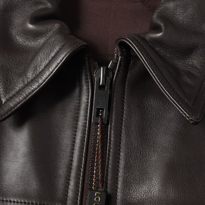 カーフレザー ニットリブ フルジップ ブルゾン