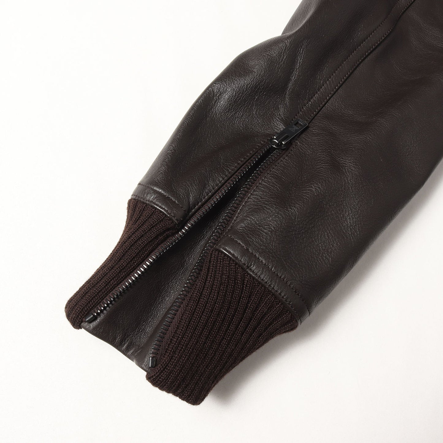 カーフレザー ニットリブ フルジップ ブルゾン