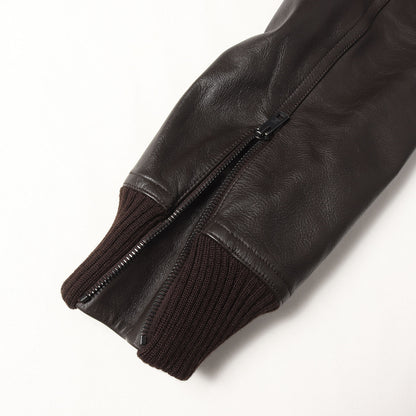 カーフレザー ニットリブ フルジップ ブルゾン