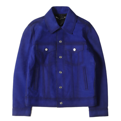 パティーヌ染め カーフレザー 3rdタイプ トラッカー ジャケット (Blue Patina Leather 3rd Trucker jacket)