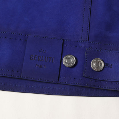パティーヌ染め カーフレザー 3rdタイプ トラッカー ジャケット (Blue Patina Leather 3rd Trucker jacket)