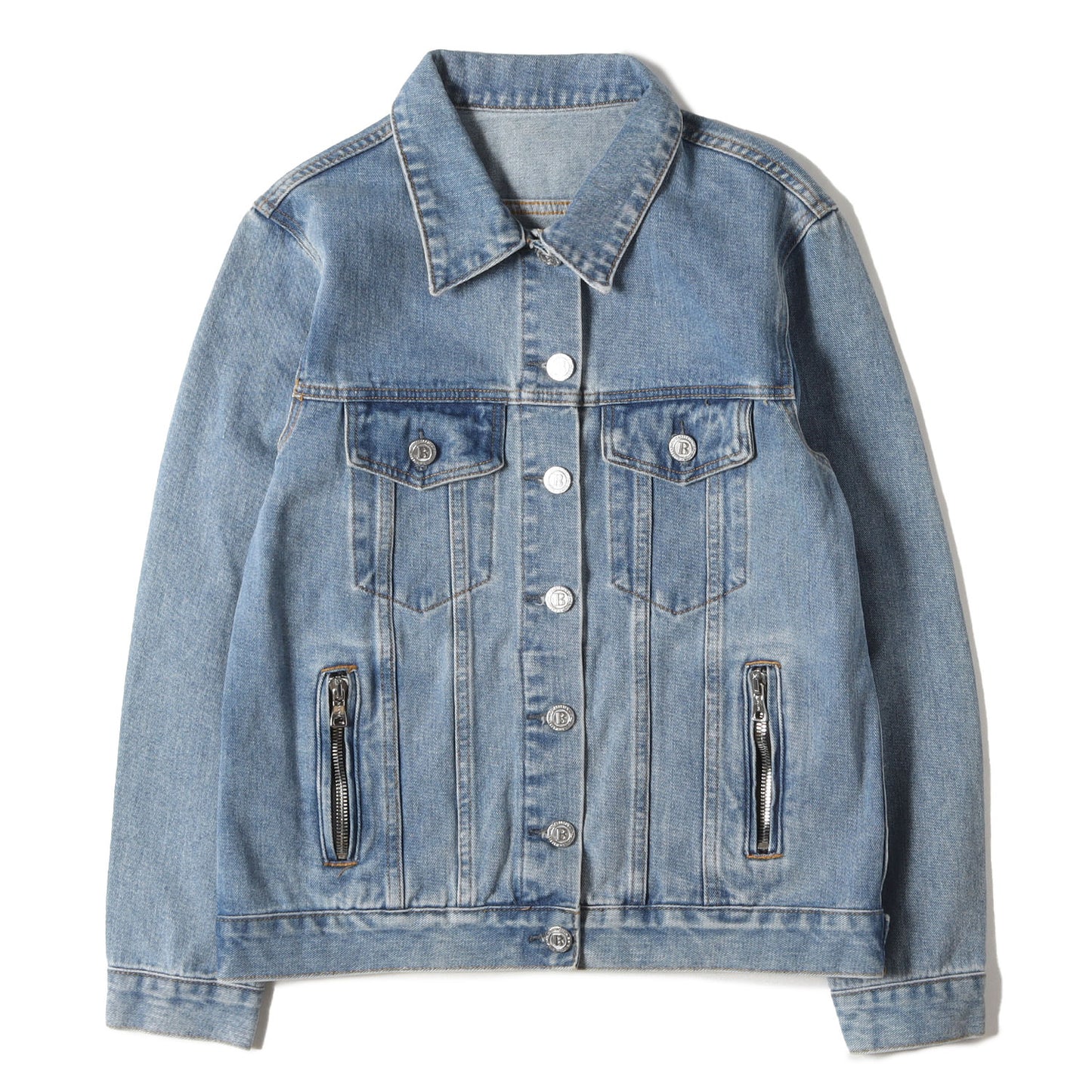 ヴィンテージ加工 ブランドロゴ刺繍 メタルボタン デニム トラッカージャケット