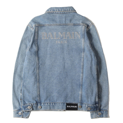 ヴィンテージ加工 ブランドロゴ刺繍 メタルボタン デニム トラッカージャケット