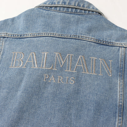 ヴィンテージ加工 ブランドロゴ刺繍 メタルボタン デニム トラッカージャケット