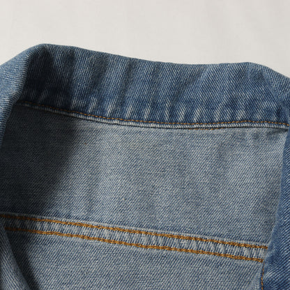 ヴィンテージ加工 ブランドロゴ刺繍 メタルボタン デニム トラッカージャケット