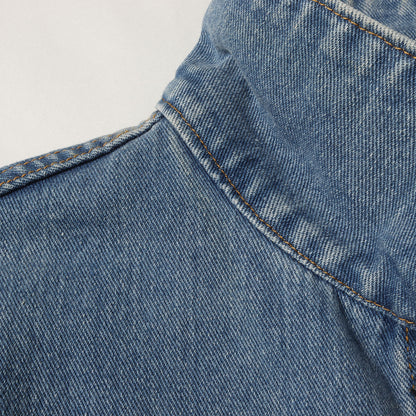 ヴィンテージ加工 ブランドロゴ刺繍 メタルボタン デニム トラッカージャケット