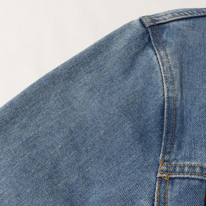 ヴィンテージ加工 ブランドロゴ刺繍 メタルボタン デニム トラッカージャケット