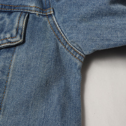 ヴィンテージ加工 ブランドロゴ刺繍 メタルボタン デニム トラッカージャケット