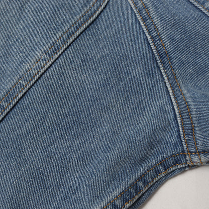 ヴィンテージ加工 ブランドロゴ刺繍 メタルボタン デニム トラッカージャケット