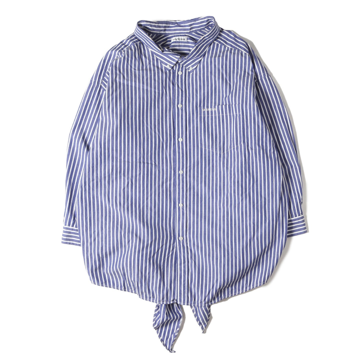 ブランドロゴ刺繍 腰巻き ストライプ オーバーサイズ ボタンシャツ (Crinkle Stripe Poplin Knotted Shirt)