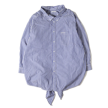 ブランドロゴ刺繍 腰巻き ストライプ オーバーサイズ ボタンシャツ (Crinkle Stripe Poplin Knotted Shirt)