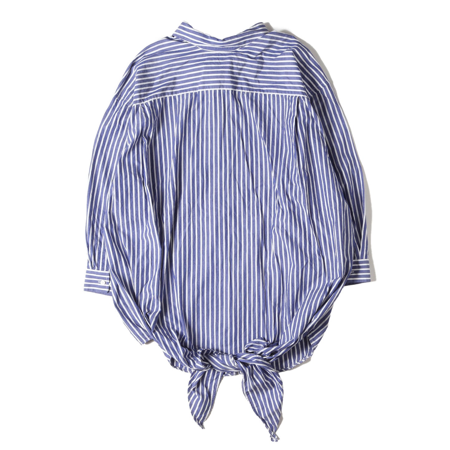 ブランドロゴ刺繍 腰巻き ストライプ オーバーサイズ ボタンシャツ (Crinkle Stripe Poplin Knotted Shirt)