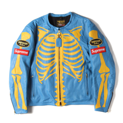 17AW ×VANSON ボーンパッチ ノーカラー シングル ライダース ジャケット (Leather Bones Jacket)