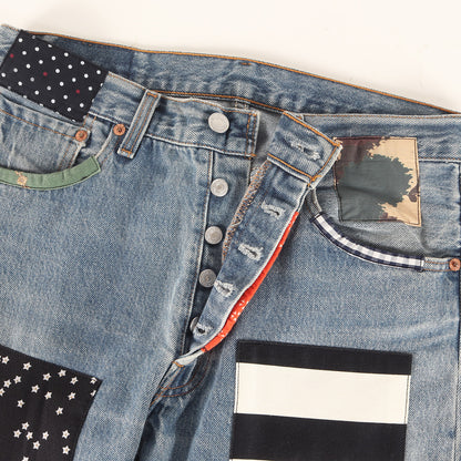 ×Levi's 501 マルチパッチワーク 古着リメイク デニムパンツ (501 Patchwork Multi)