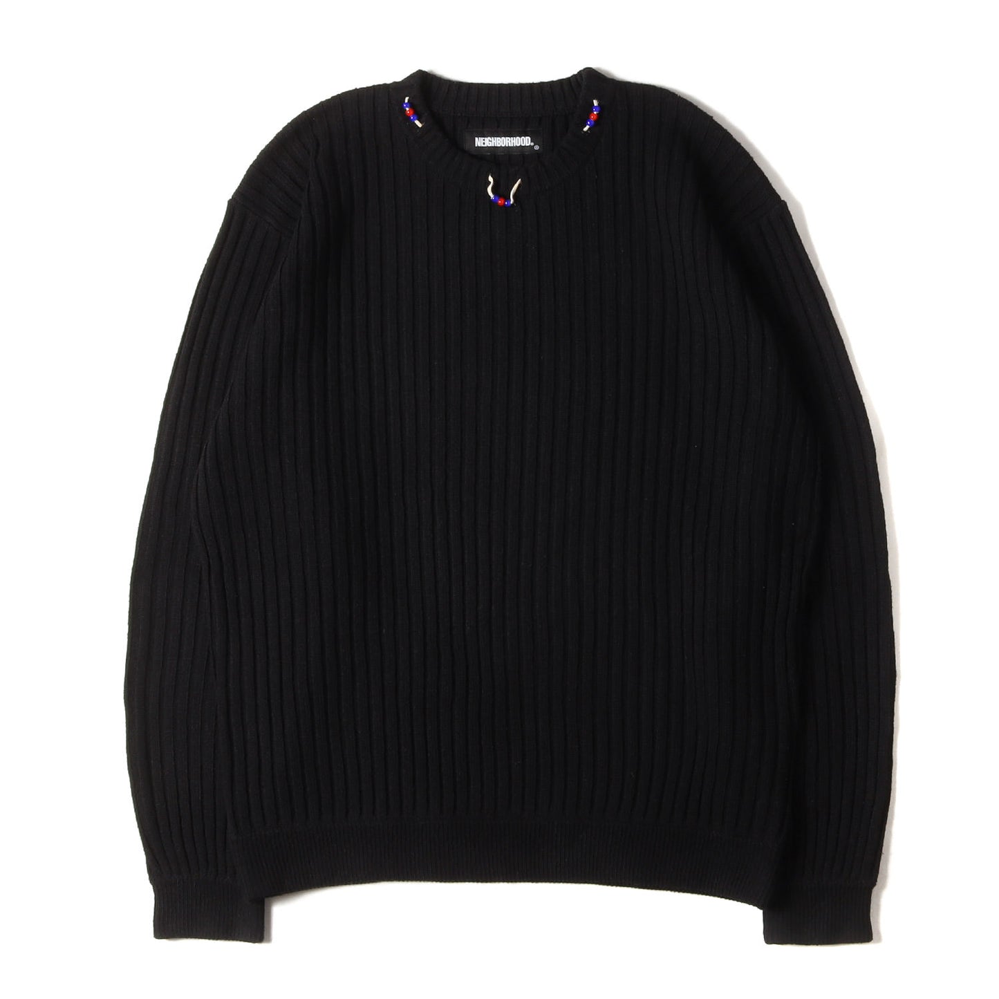20AW 革紐ビーズ付き クルーネック リブ編み ニット (RIB/EA-KNIT.LS)